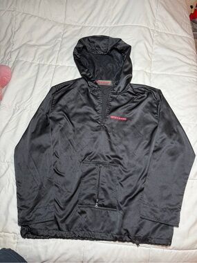 Prada Black Hooded Rain Anorak with Red Logo
